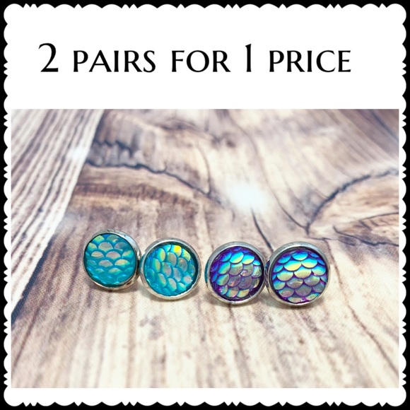 Fashion Jewelry Jewelry - 🎀Purple & Teal Mermaid Scale Stud Earrings